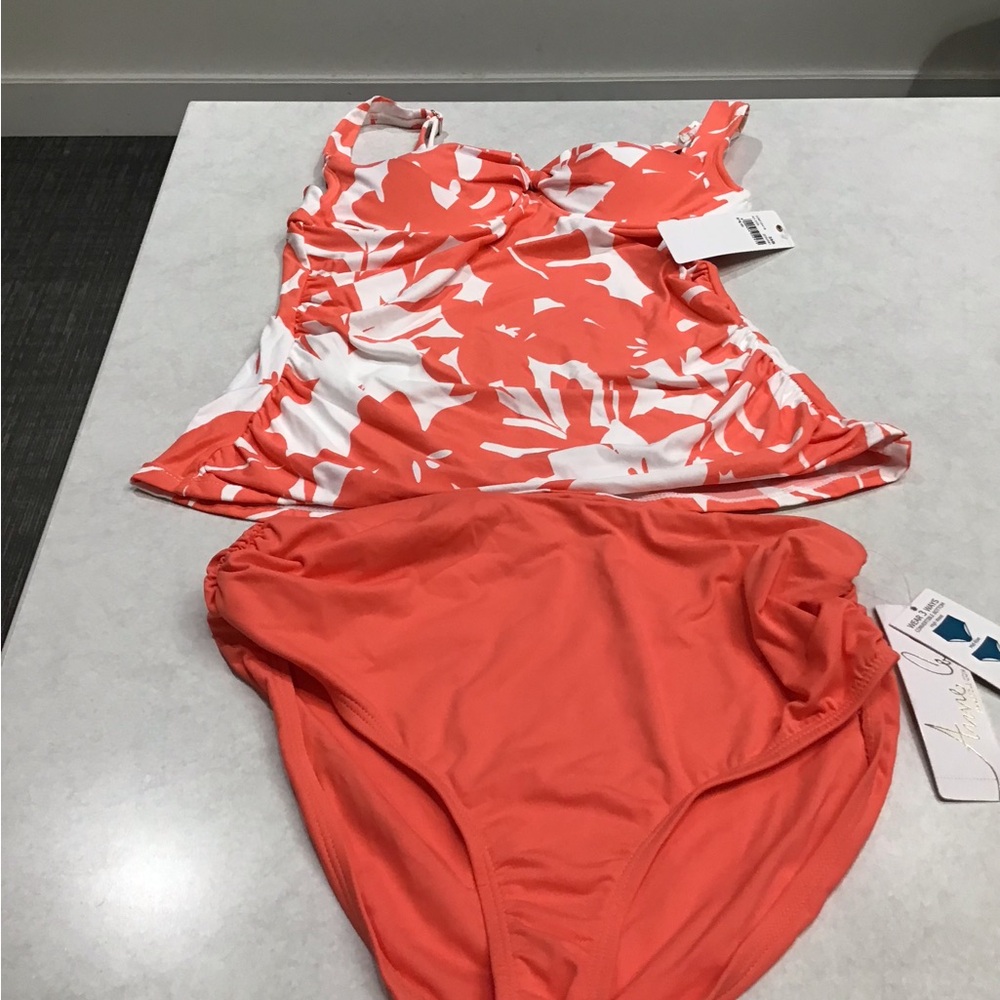 Anne Cole Vibrant Coral and White Bikini